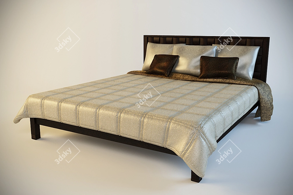 Cozy Slumber: Bed with Quilt 3D model image 1