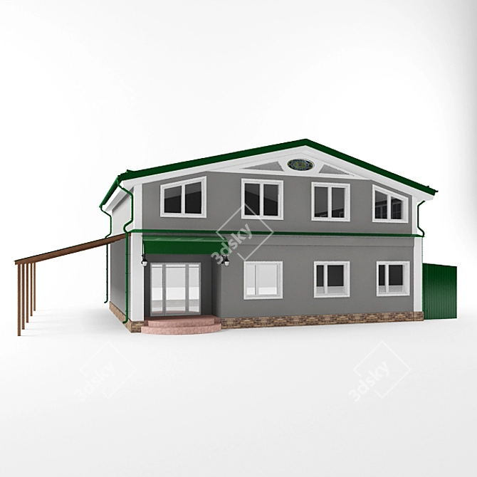 Stylish Stucco House with Carport 3D model image 1