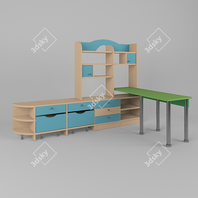 Custom Children's Table with Shelves 3D model image 1