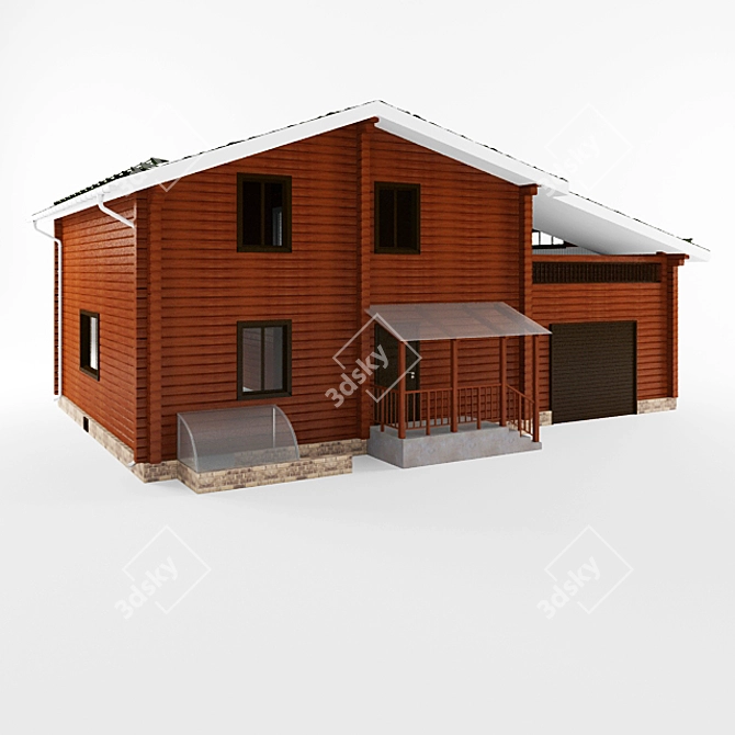 Title: Cozy Two-Story Log House 3D model image 1