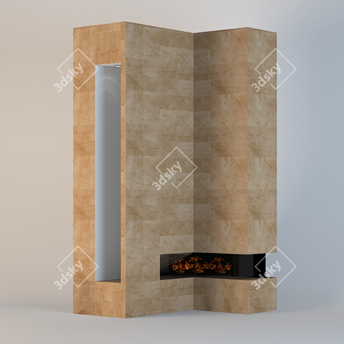 Modern Minimalist Fireplace with Wood Storage 3D model image 1