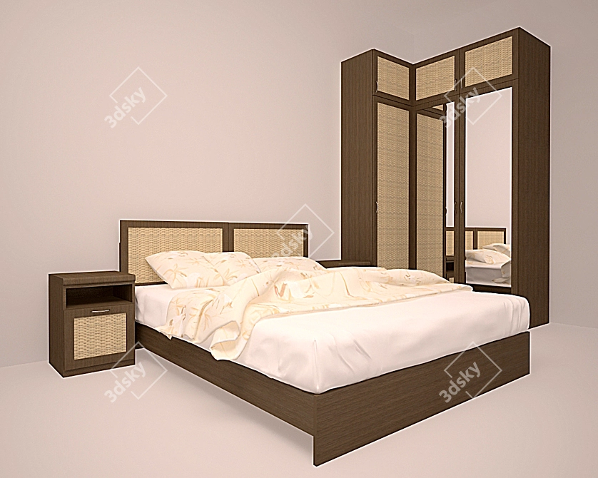 Rattan-Inspired Bedroom Set 3D model image 1