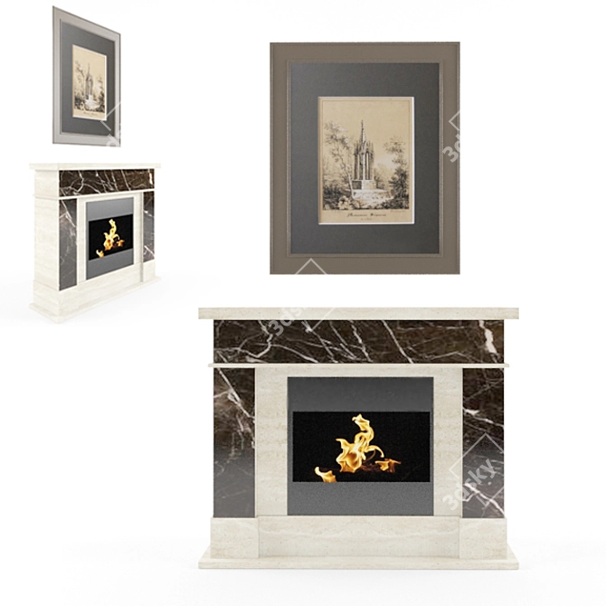 Modern Fireplace with Artwork 3D model image 1