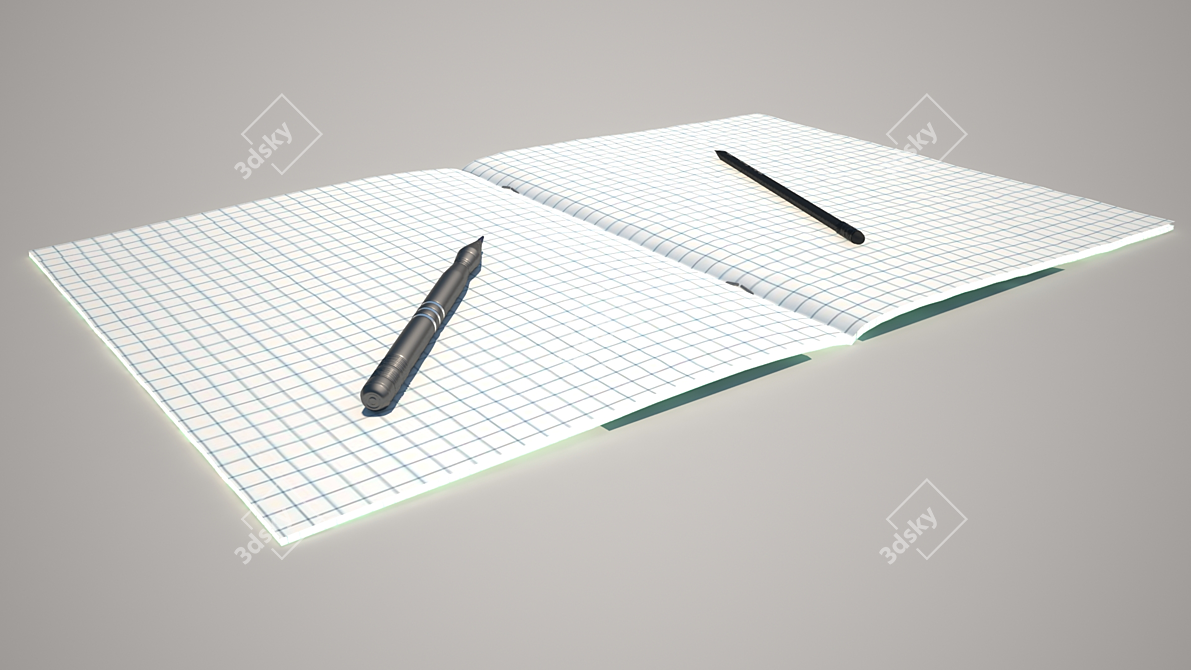 Essential Stationery Set: Notebook, Pencil, Pen 3D model image 1