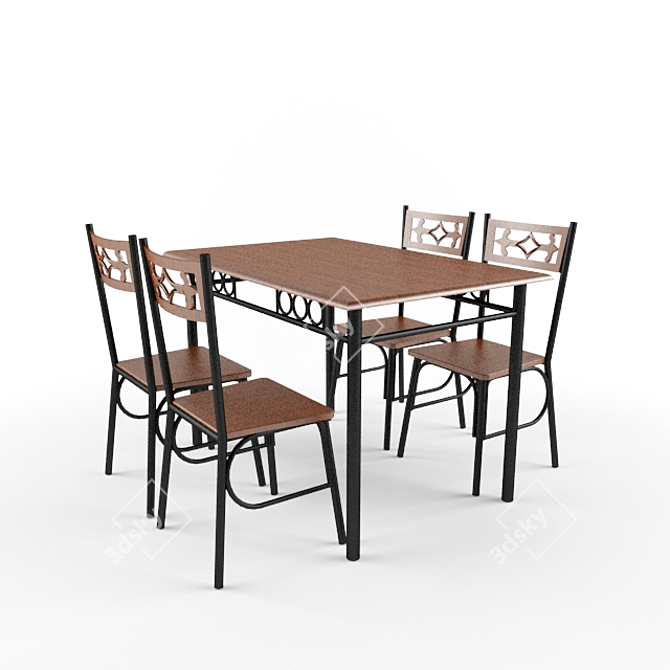 Modern Kitchen Set: Table with Chairs 3D model image 1