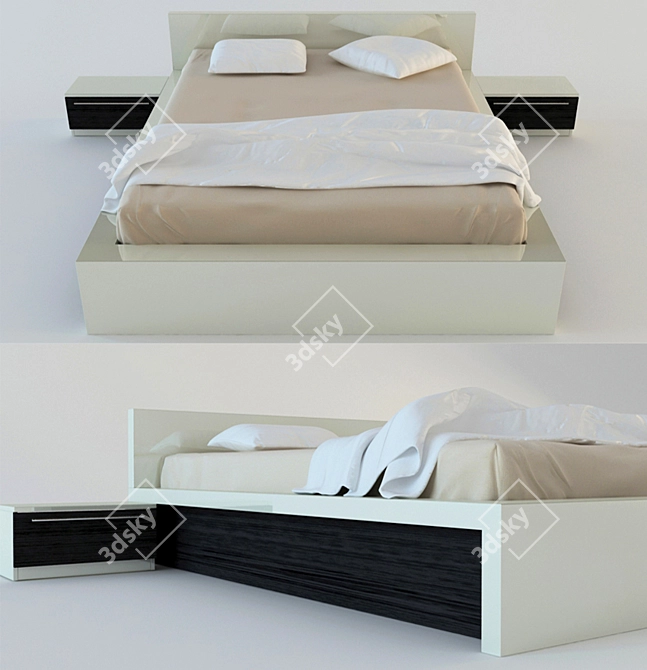 Modern Double Bed Set with Nightstands 3D model image 1