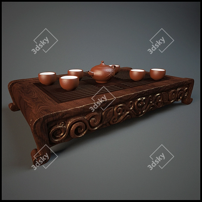 Tea Ceremony Set: Board, Kettle & Cup 3D model image 1