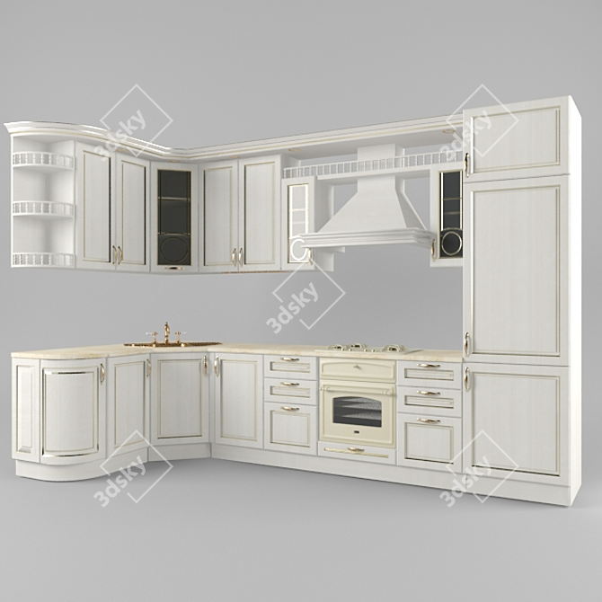 Classic Elegance: Custom-Designed Kitchen 3D model image 1