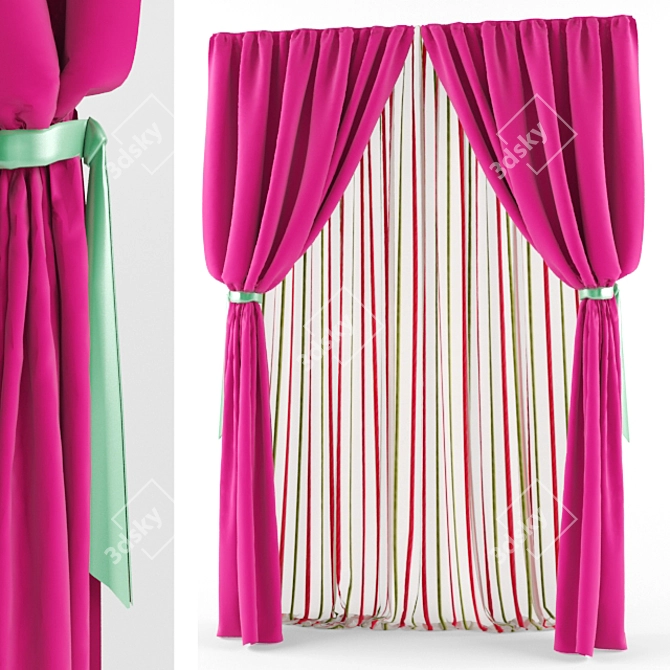 Playful Kids Room Curtains 3D model image 1