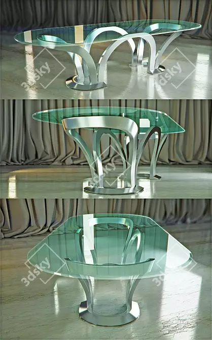 Sleek Stainless Steel Glass Table 3D model image 1