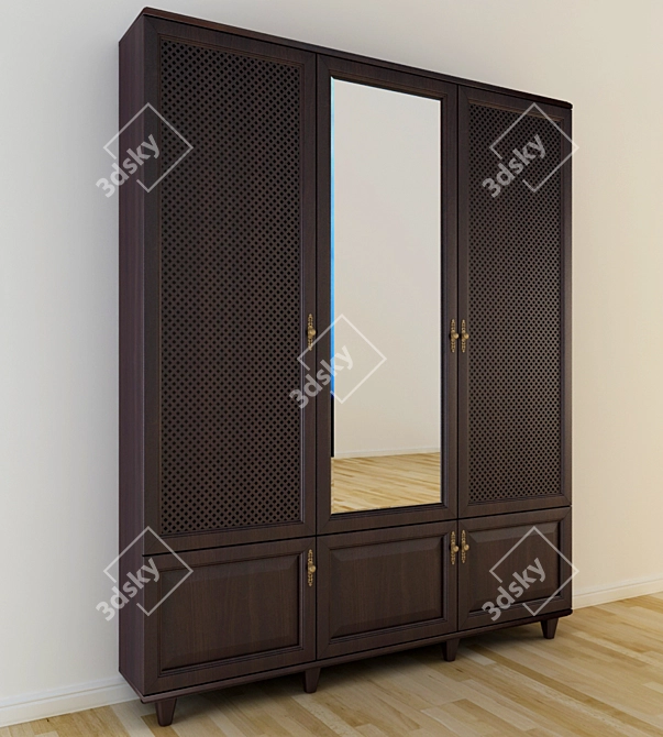 Elegant 3-Door Wooden Wardrobe 3D model image 1