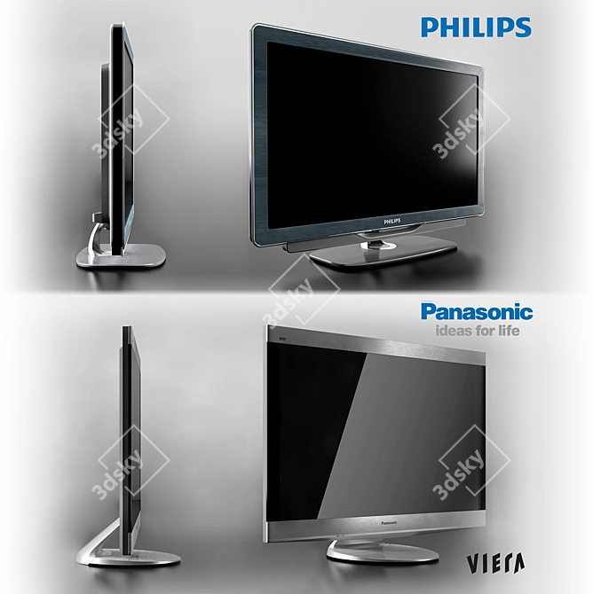 Sleek LED & Plasma TVs: Philips & Panasonic 3D model image 1