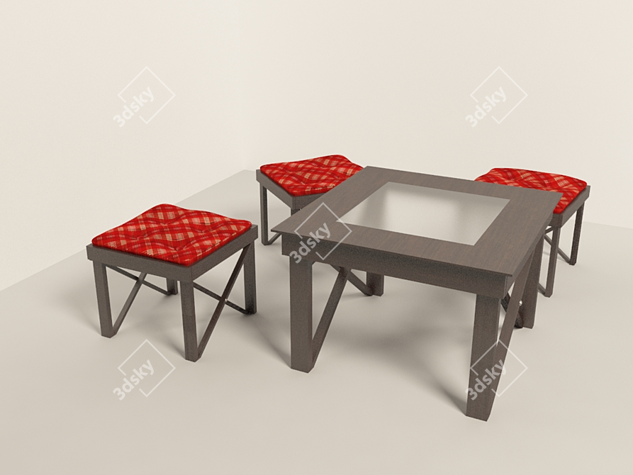 Verandah Table and Stool Set 3D model image 1