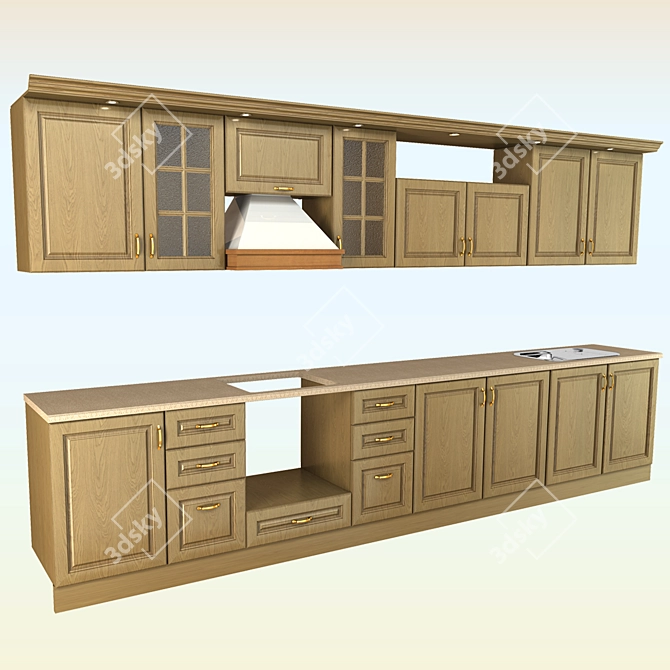 Classic Kitchen Wall - Standard Size 3D model image 1