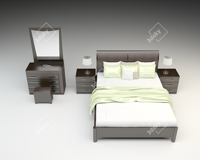 Leather Petra Bedroom Set 3D model image 1