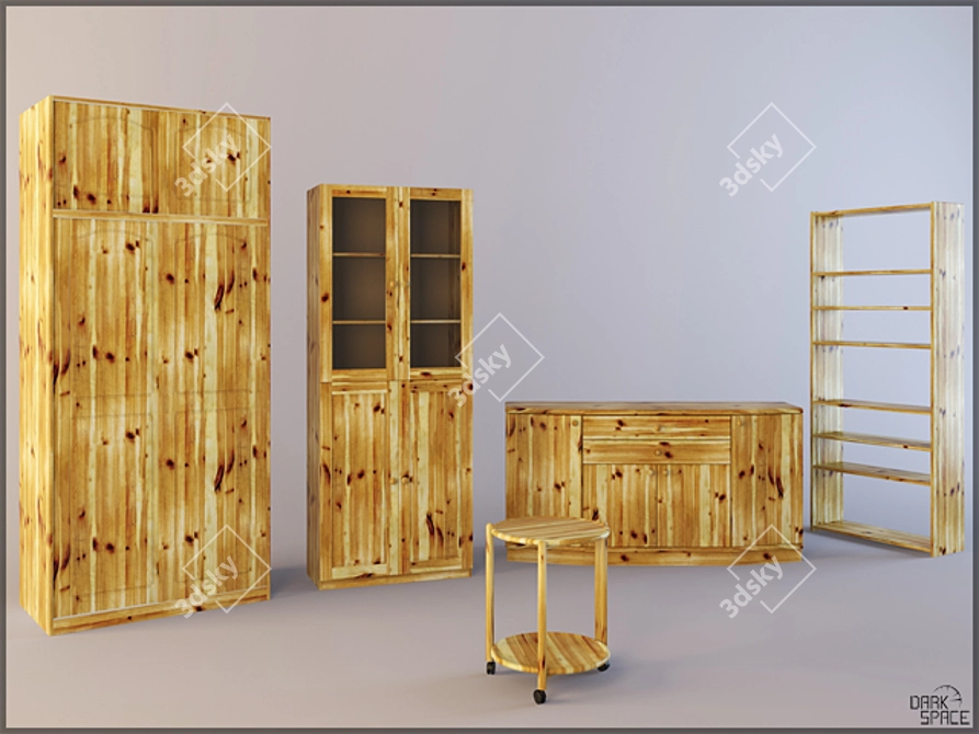 Modern Living Room Set: Wardrobe, Display Cabinet, Console, Bookshelf & Coffee Table 3D model image 1