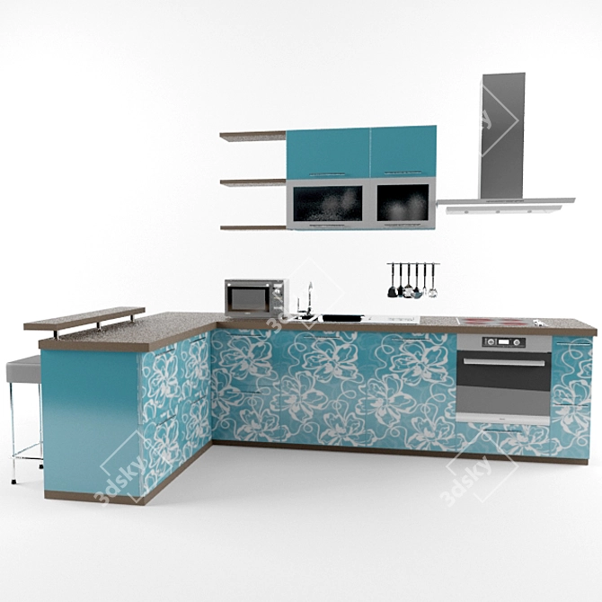 Sleek Kitchen Set 3D model image 1