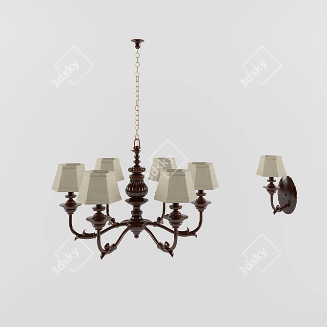 Elegant Chandelier with Matching Wall Brackets 3D model image 1