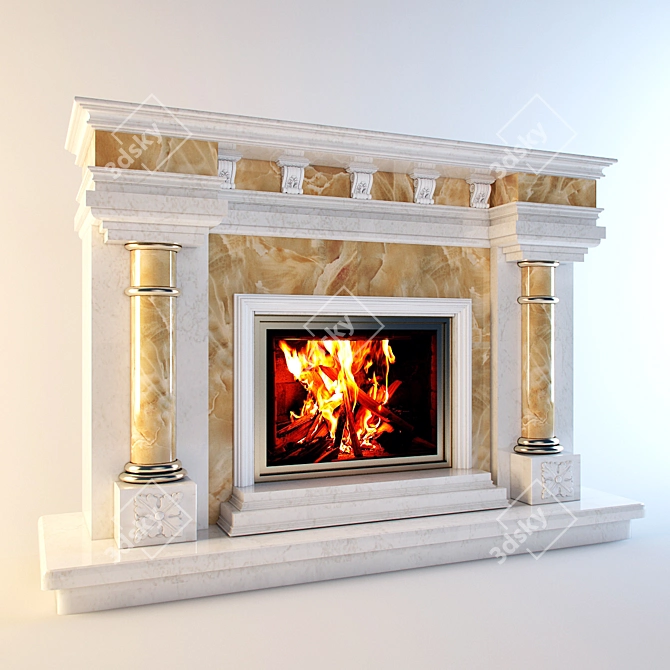 Marble & Onyx Fireplace: Elegant & Timeless 3D model image 1
