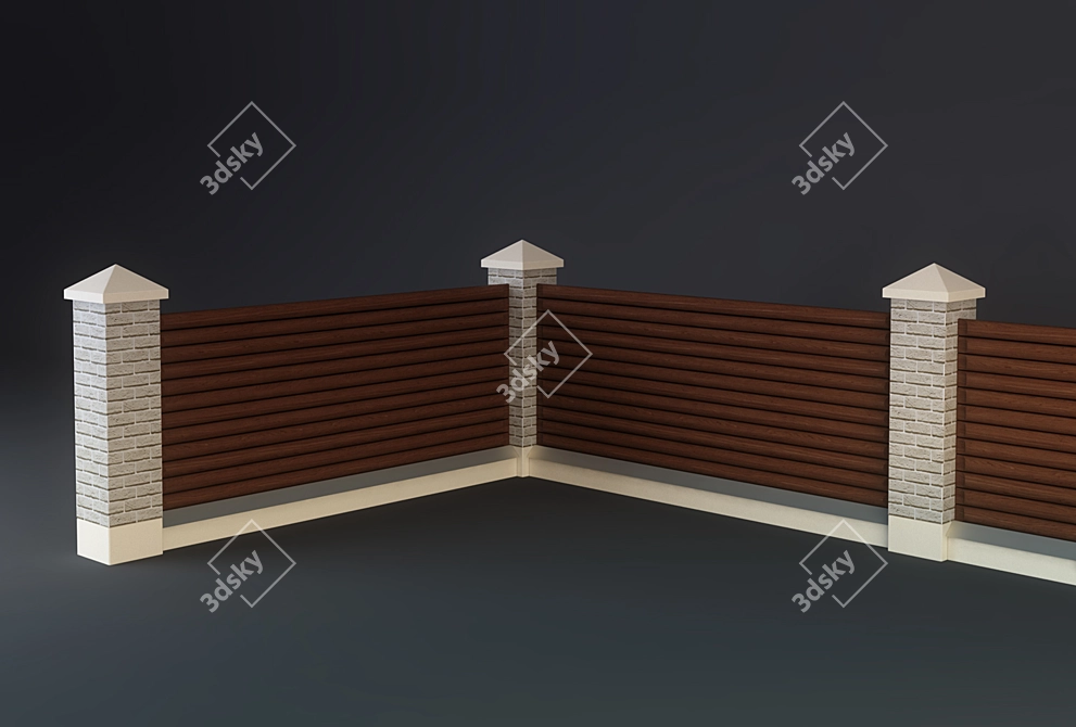 Modern Garden Fence Section 3D model image 1