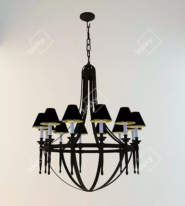 Elegant Wrought Iron Chandelier 3D model image 1