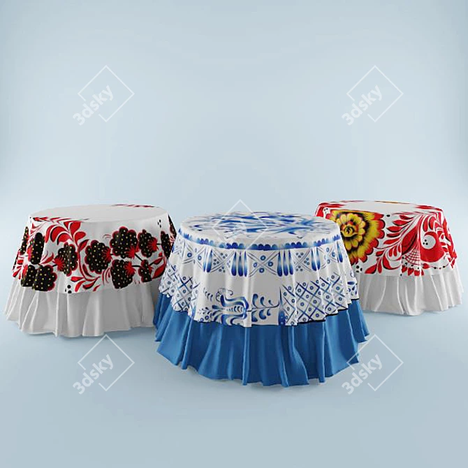 Russian Gzhel & Hohlomy Tablecloth 3D model image 1