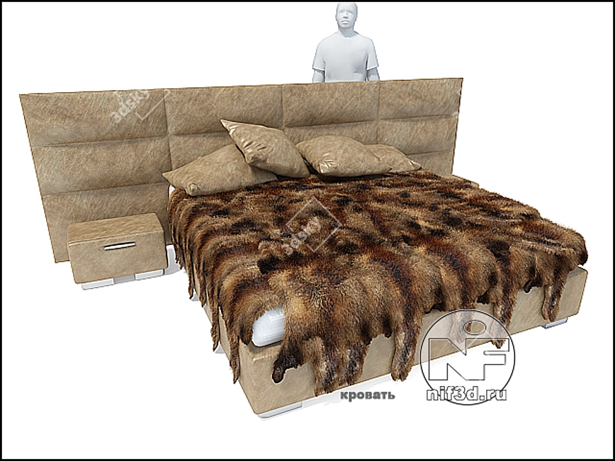 Luxury Faux Fur Bedroom Set 3D model image 1