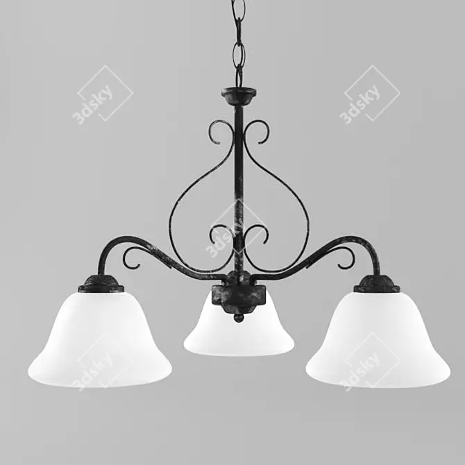 Massive Belgium Metal Glass 3-Light Chandelier 3D model image 1