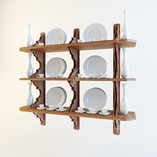 Classic Kitchen Wooden Shelf 3D model image 1