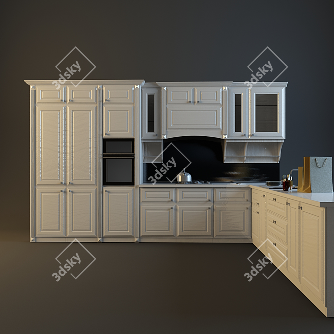 Sleek Modelled Kitchen Design 3D model image 1