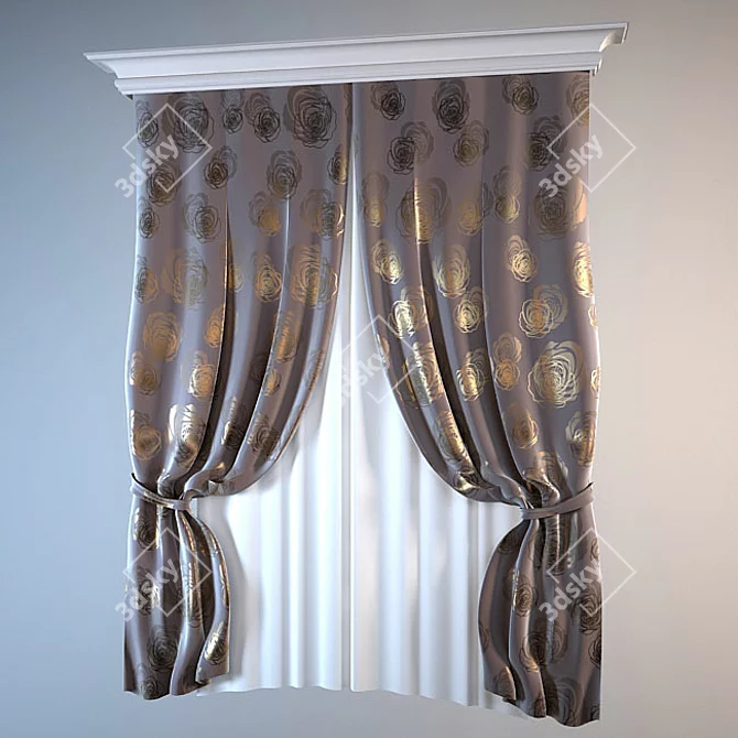 Rose Bloom Curtains 3D model image 1