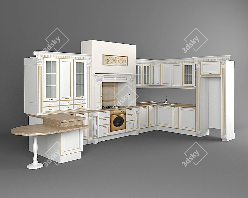 Title: Classic Style Kitchen 3D model image 1