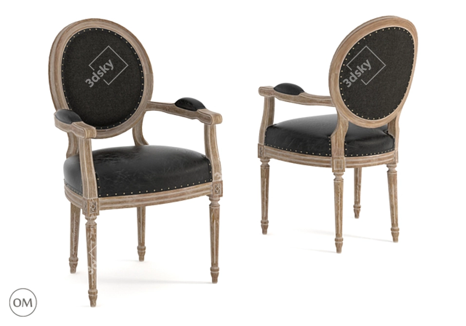 Vintage Louis Round Armchair: Timeless Elegance 3D model image 1
