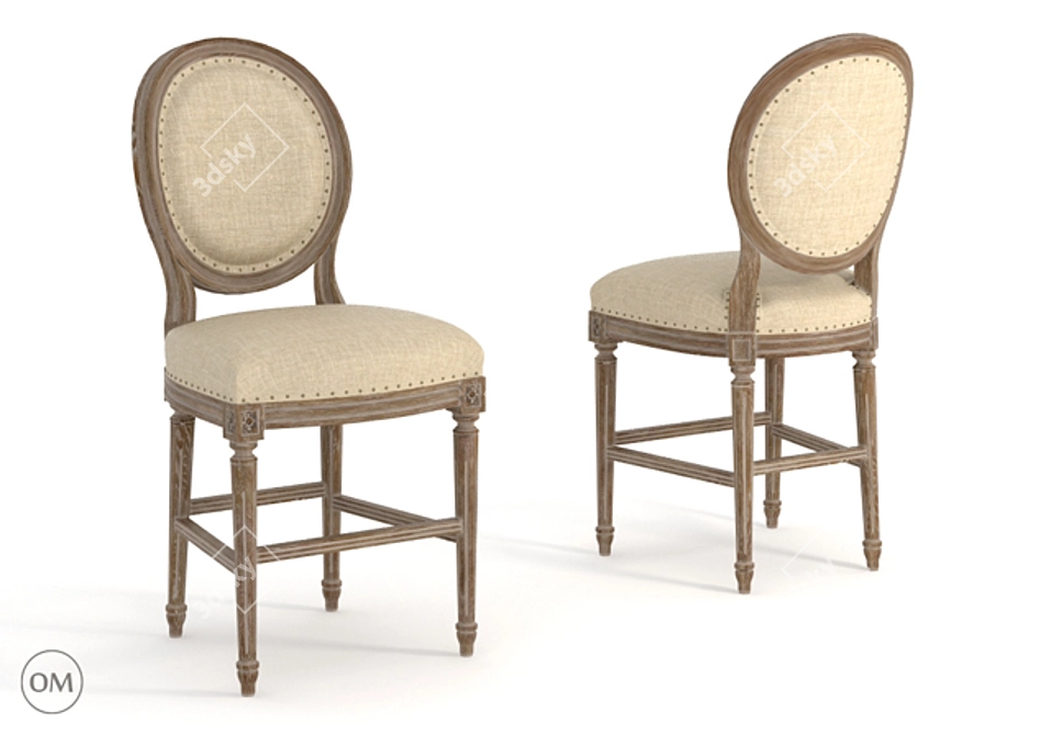 Elegant Vintage Louis Counter Stool 3D model image 1