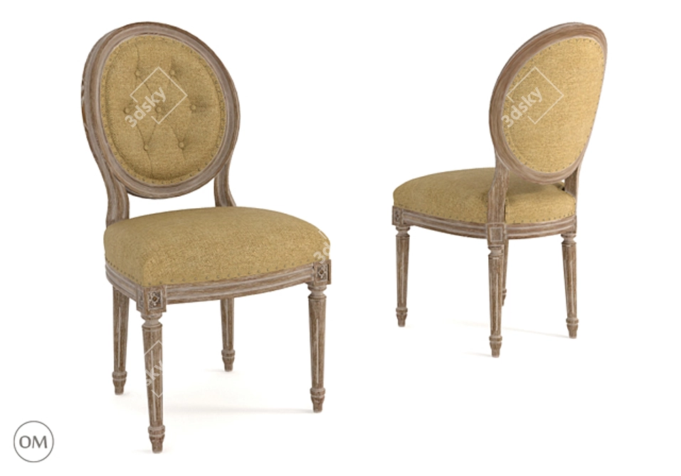 Elegant Vintage Louis Round Chair 3D model image 1