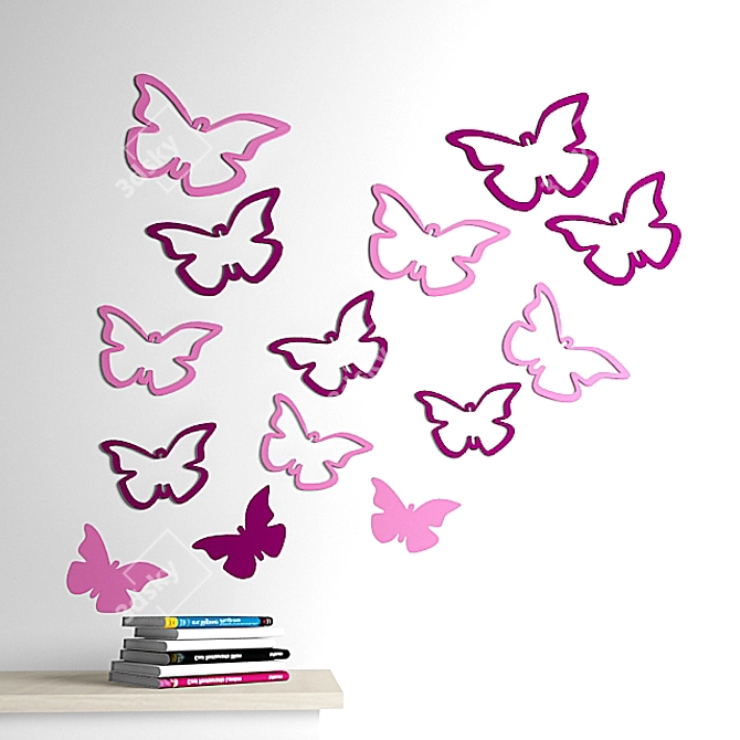 Fluttering Beauty Wall Decals 3D model image 1