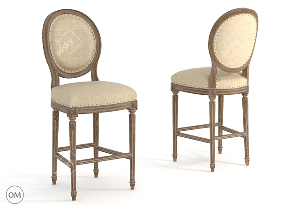 Elegant Vintage Louis High Bar Stool 3D model image 1