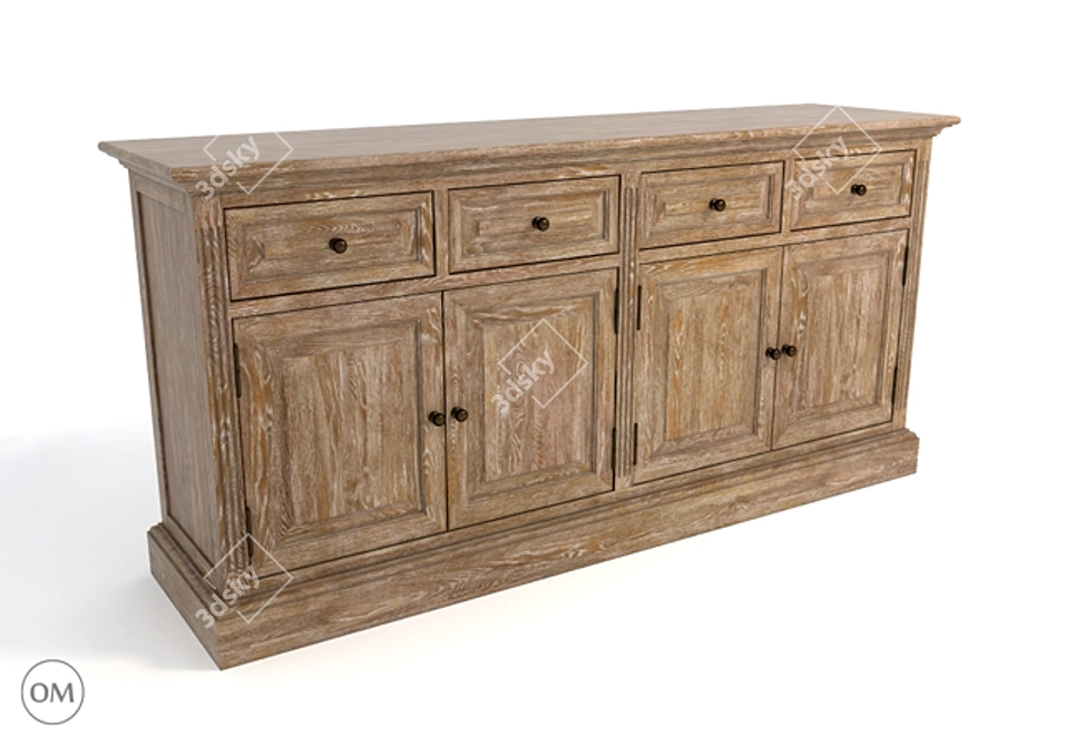 Rustic Oak Wood Sideboard | Curations Limited 3D model image 1