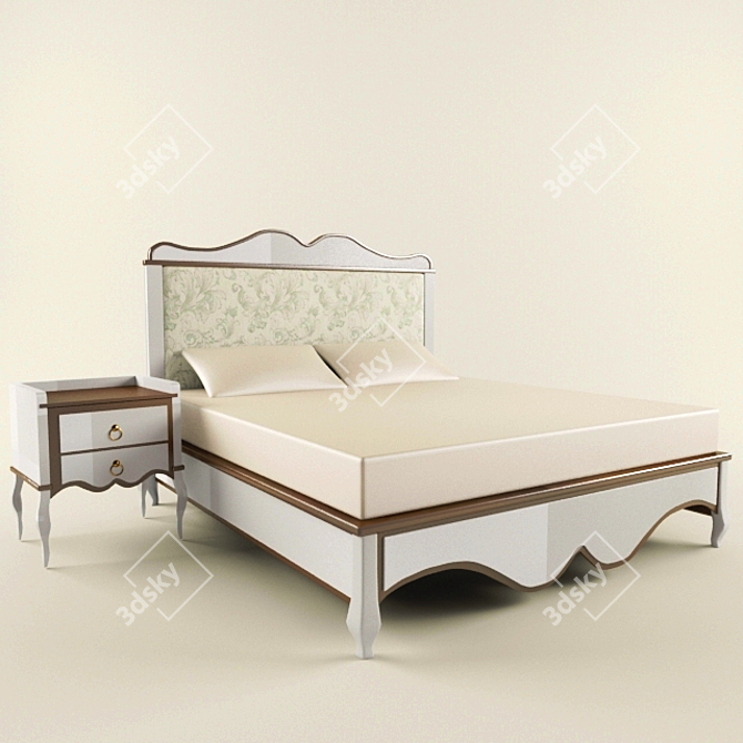 Alpes Bed & Nightstand Set 3D model image 1