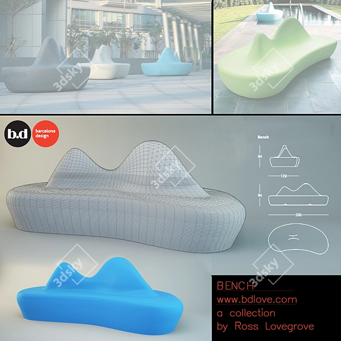 Barcelona Design Plastic Bench 3D model image 1
