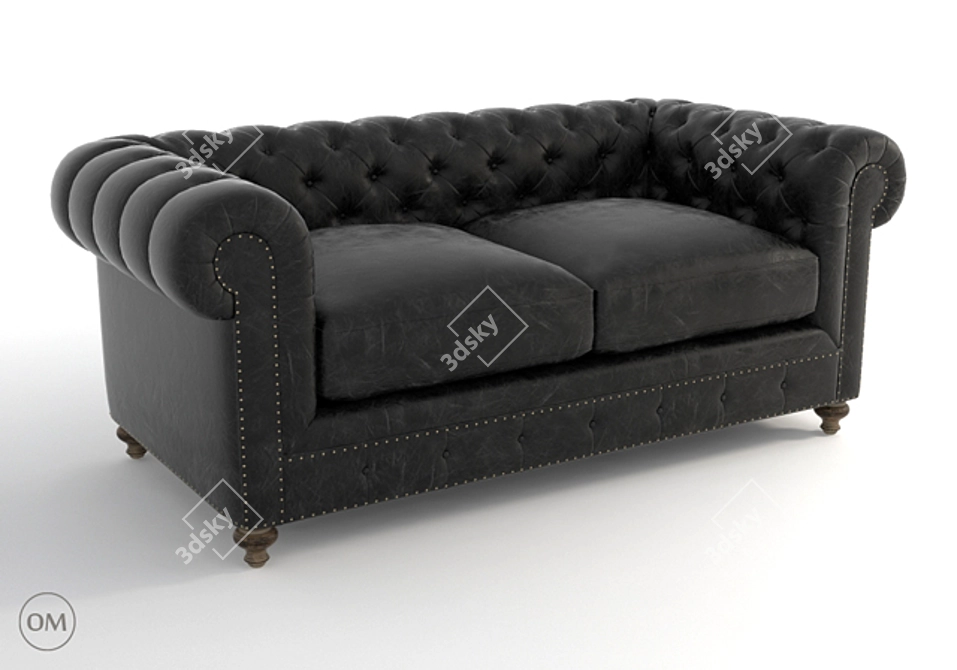 Vintage-Inspired Leather Sofa 3D model image 1