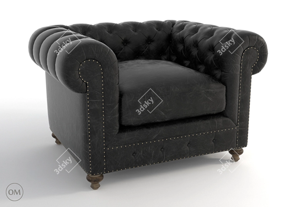 Vintage Leather Armchair: Cigar Club Classic 3D model image 1