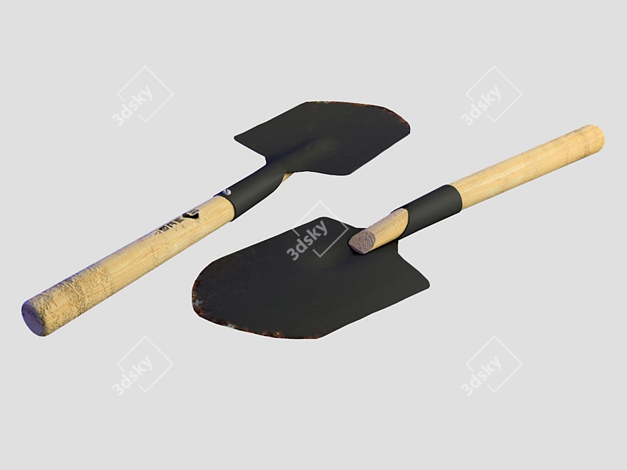 Classic Long Handle Garden Spade 3D model image 1