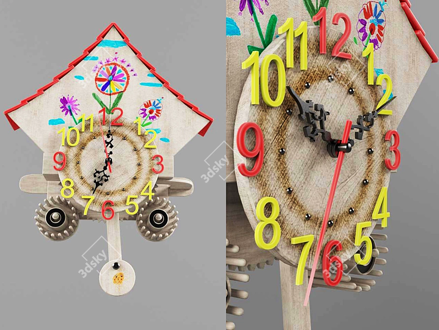 Wooden Wall Clock with Centered Balancing Hands 3D model image 1
