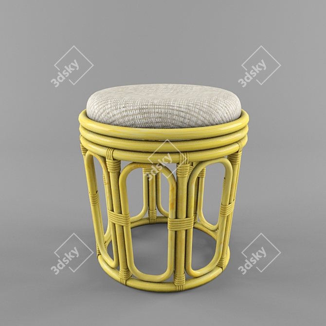 Rustic Rattan Stool 3D model image 1