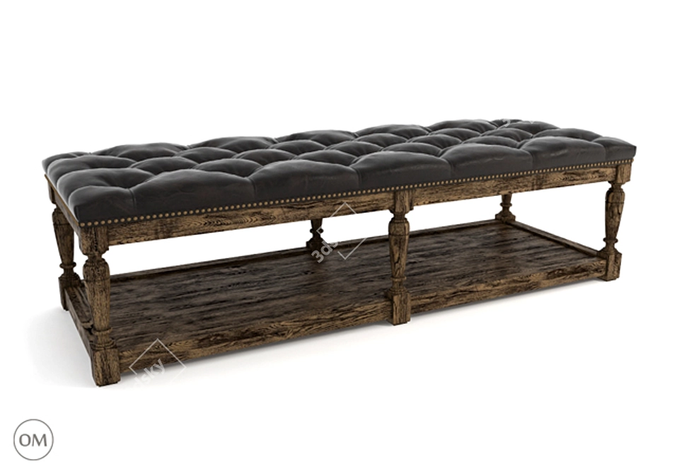 Luxury Tufted Leather Ottoman 3D model image 1