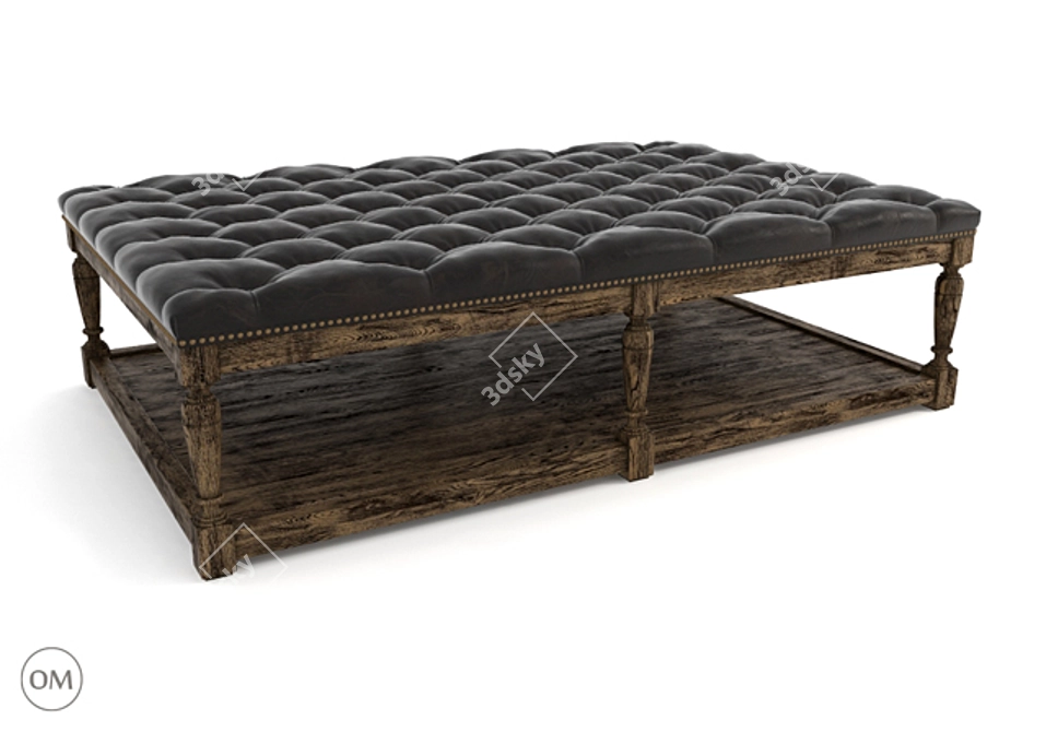 Luxury Leather Tufted Ottoman 3D model image 1