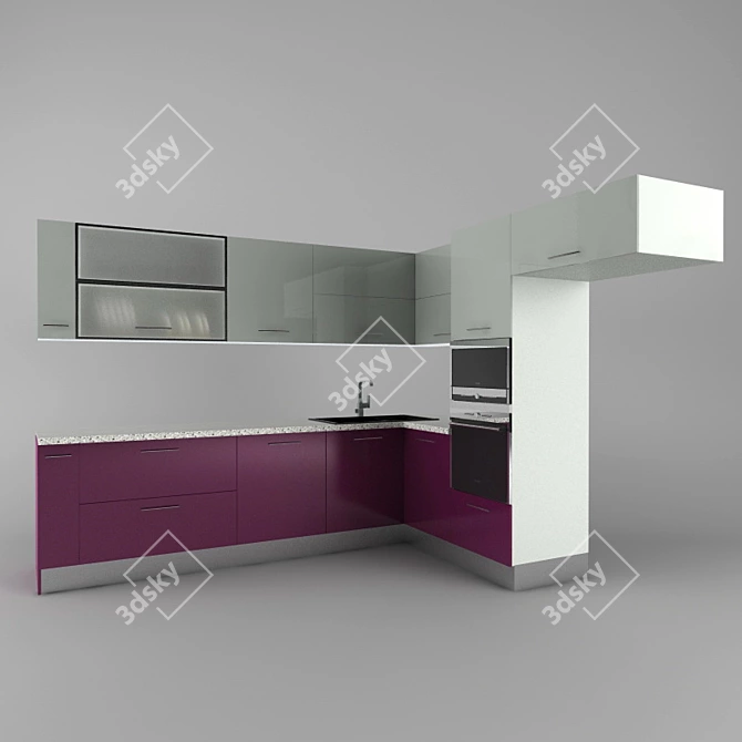 Glossy Kitchen Ensemble 3D model image 1