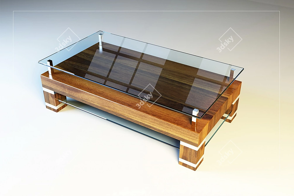 Stylish Wood and Glass Coffee Table 3D model image 1