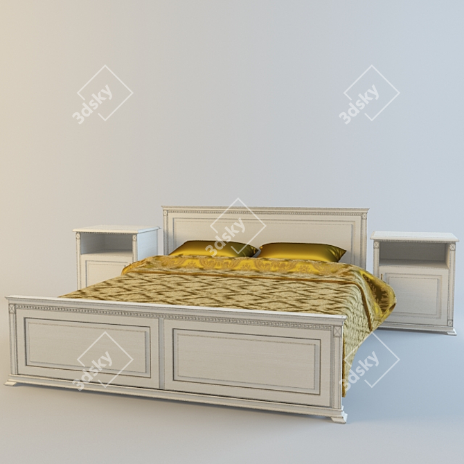 Pinskdrev "Verdi" Bed & Nightstand Set 3D model image 1